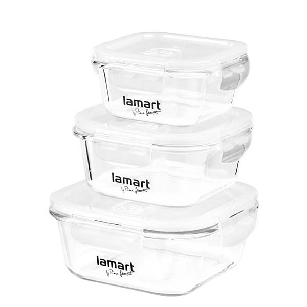 Set tri staklene kutije za odlaganje hrane LT6012 Lamart APA01012