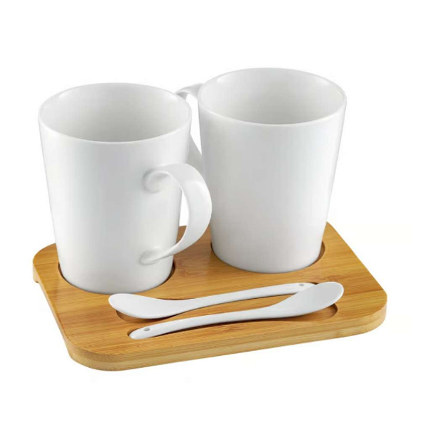 Porcelanski set 2 šolje sa daskom od bambusa Dajar DJ45581