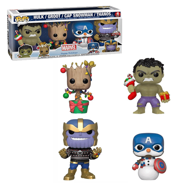 Marvel Holiday Bobble Head Hulk Groot Cap Snowman Thanos 4PK Funko 060371